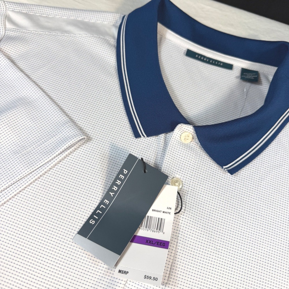 Perry Ellis White Polo with Navy Contrast Collar